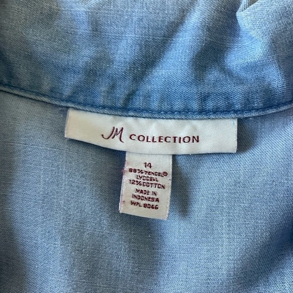 JM Collection Chambray Nautical Embroidered Anchor Button Up Shirt US 14 - Picture 6 of 6